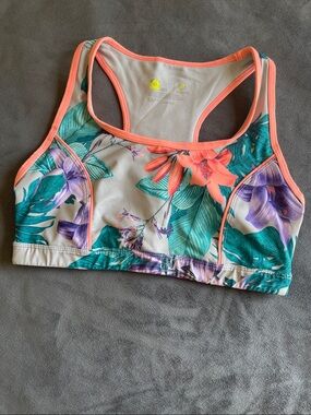 Xersion Floral Racerback Swim Top in Coral Trim and Teal